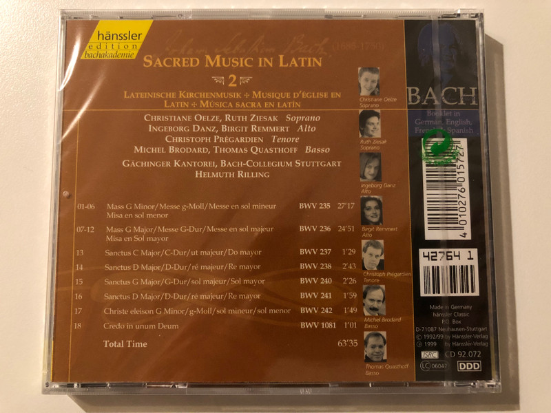 Johann Sebastian Bach - Sacred Music In Latin - 2 / Missae BWV 235,236; Sanctus BWV 237,238,240; Christe eleison; Credo BWV 1081 / Christiane Oelze, Ruth Ziesak, Ingeborg Danz / Hänssler Classic Audio CD 1999 / CD 92.072