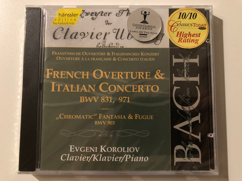 Johann Sebastian Bach - French Overture & Italian Concerto BWV 831, 971; "Chromatic" Fantasia & Fugue BWV 903 / Evgeni Koroliov - piano / Hänssler Classic Audio CD 2000 / CD 92.108