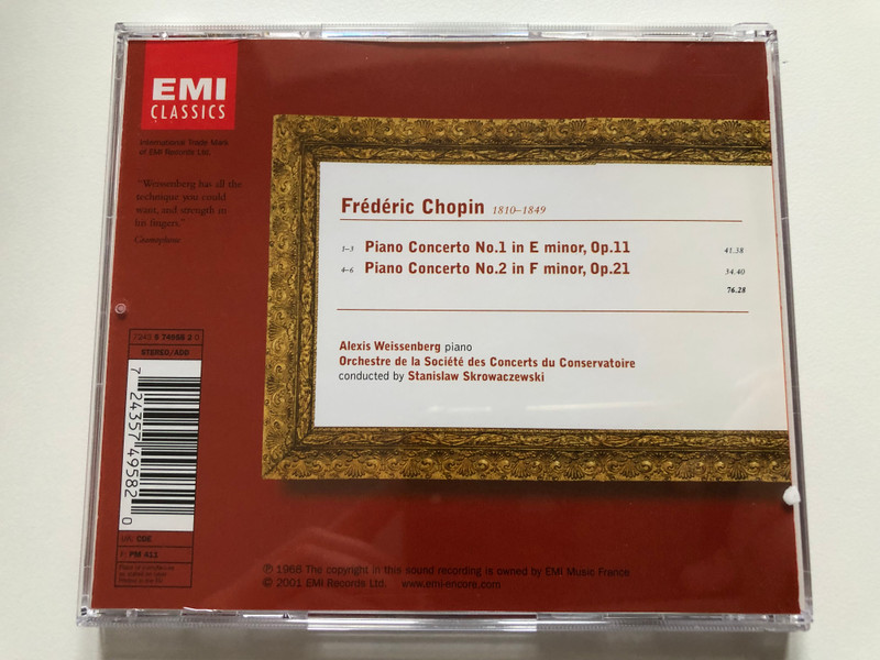 Chopin, Alexis Weissenberg, Orchestre De La Société Des Concerts Du Conservatoire, Stanislaw Skrowaczewski – Piano Concertos Nos. 1 & 2  EMI Classics CD Audio 2001 (724357495820
