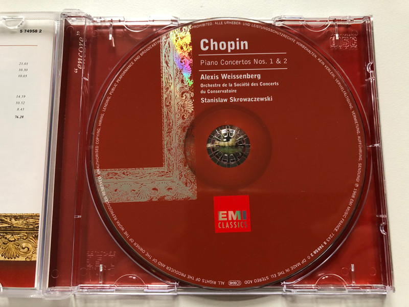 Chopin, Alexis Weissenberg, Orchestre De La Société Des Concerts Du Conservatoire, Stanislaw Skrowaczewski – Piano Concertos Nos. 1 & 2  EMI Classics CD Audio 2001 (724357495820