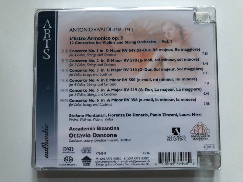 Antonio Vivaldi - L'Estro Armonico Op. 3, Volume I: Concertos Nos. 1-6 / Stefano Montanari, Fiorenza De Donatis, Paolo Zinzani, Laura Mirri / Accademia Bizantina, Ottavio Dantone / Arts Hybrid CD, SACD 2007 / 47646-8