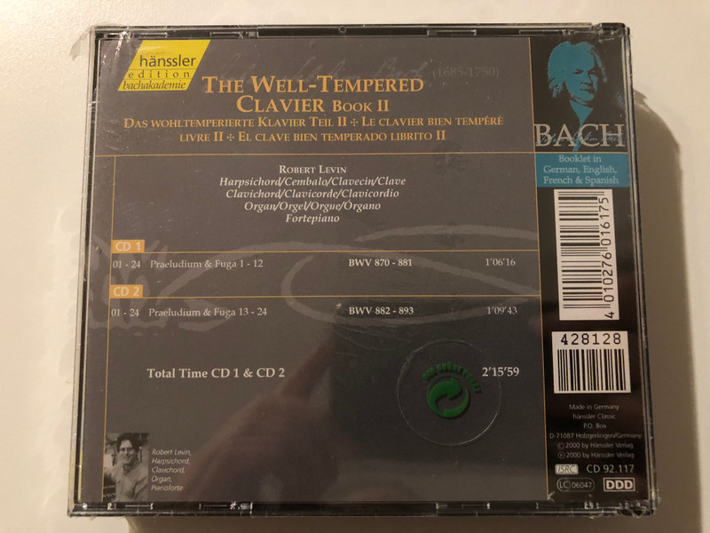 Johann Sebastian Bach - The Well-Tempered Clavier: Book II / Robert Levin - harpsichord, organ, fortepiano / Hänssler Edition Bachakademie / Hänssler Classic 2x Audio CD 2000 / CD 92.117