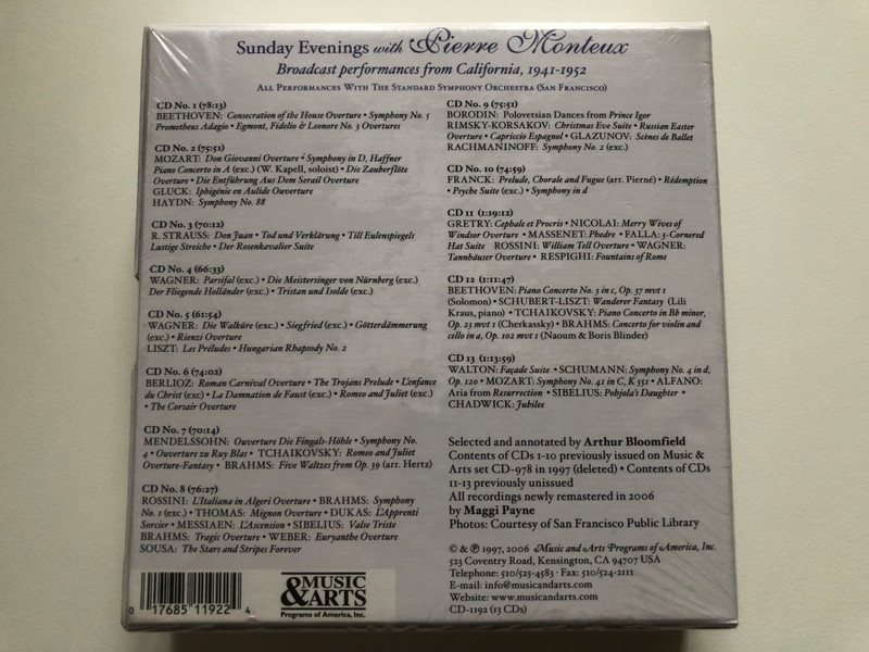 Sunday Evenings With Pierre Monteux: Broadcast Performances From California, 1941-1952 / Revised and Englarged New Edition (2006), Contains Nearly 4 Hours of New Material / Music & Arts 13x Audio CD 2006, Box Set / CD-1192