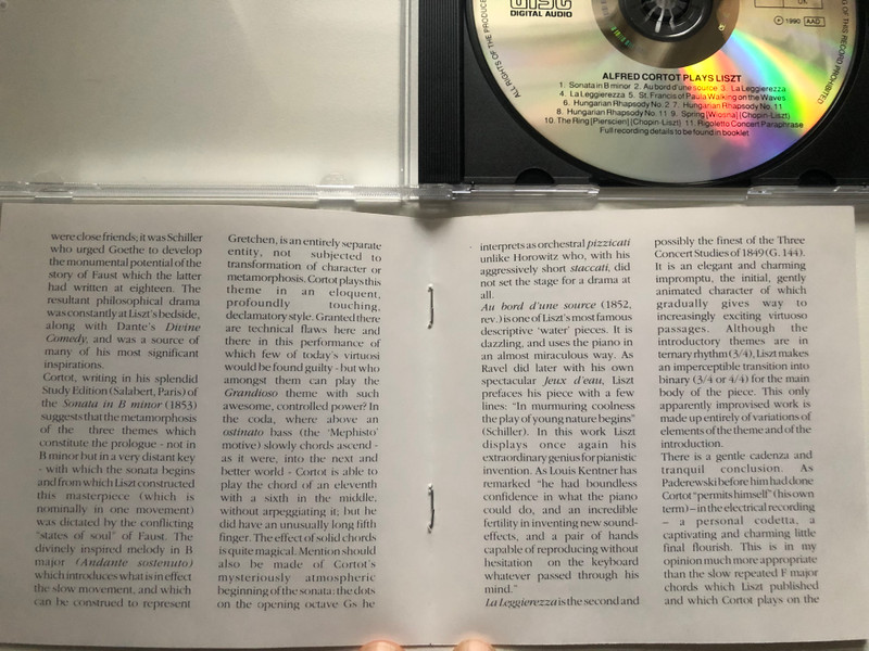 Alfred Cortot Plays Liszt / The Sonata, Hungarian Rhapsodies, La Leggierezza, Au Bord D'Une Source, ''Rigoletto'' Paraphrase, Legende, Spring, The Ring / Pearl Audio CD 1990 Mono / GEMM CD 9396