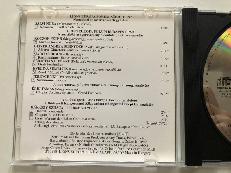 LIONS EUROPA FORUM Budapest 1998  MKB CD Audio 1998