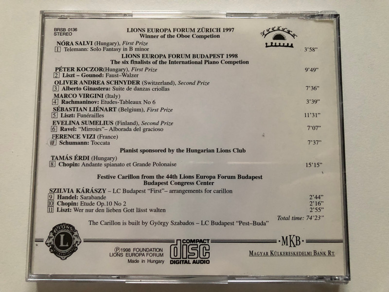 LIONS EUROPA FORUM Budapest 1998  MKB CD Audio 1998