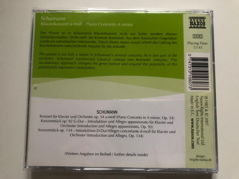 Schumann - Piano Concerto A Minor / Sequeira Costa, Gulbenkian Orchestra, Stephen Gunzenhauser / Naxos Selection / Naxos Audio CD 2007 / 8.571060
