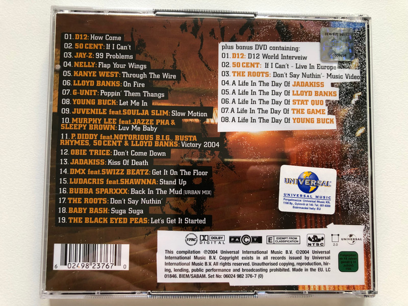 Hot Joints - Volume 2 / 19 of the latest hip hop joints featuring: D12, 50 Cent, Jay-Z, The Black Eyed Peas, G-Unit, P Diddy, Kanye West & Nelly / Limited Edition / Universal Audio CD + DVD 2004 / 982 376-7