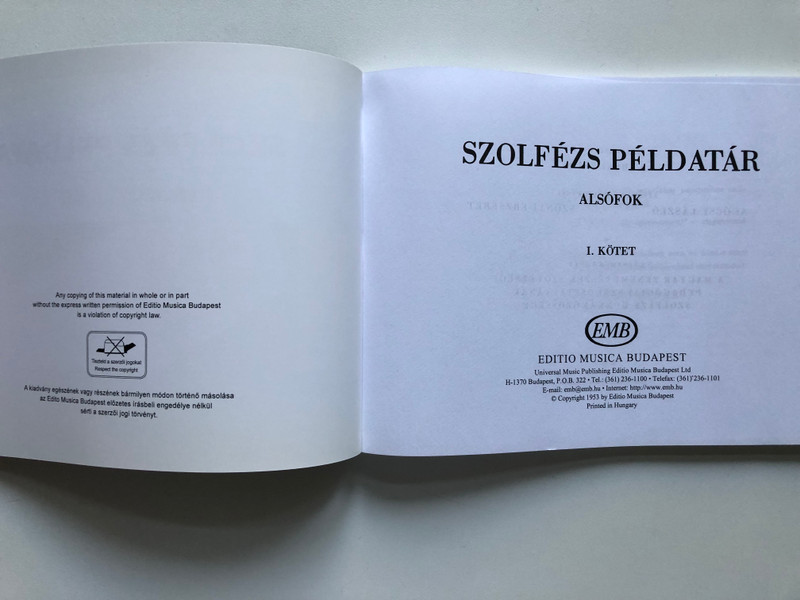 SZOLFÉZS PÉLDATÁR ALSÓFOK, I. KÖTET / Editio Musica Budapest Zeneműkiadó / Z. 927 (9790080009277)