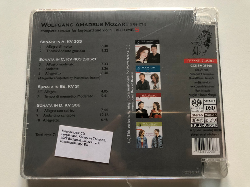 W.A. Mozart - Complete Sonatas For Keyboard And Violin - Volume 5 / Gary Cooper - fortepiano, Rachel Podger - violin / Channel Classics SACD 2008 Stereo / CCS SA 25608