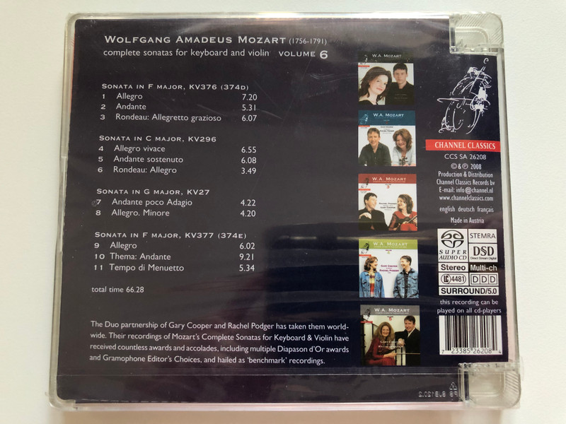W.A. Mozart - Complete Sonatas For Keyboard And Violin - Volume 6 / Gary Cooper - fortepiano, Rachel Podger - violin / Channel Classics SACD 2008 Stereo / CCS SA 26208