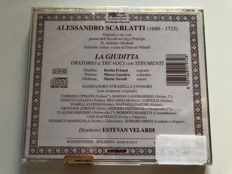 Alessandro Scarlatti - La Giuditta (Oratorio a 3 voci) / Alessandro Stradella Consort, Direttore: Estevan Velardi / Bongiovanni Audio CD 2000 / GB 2197-2