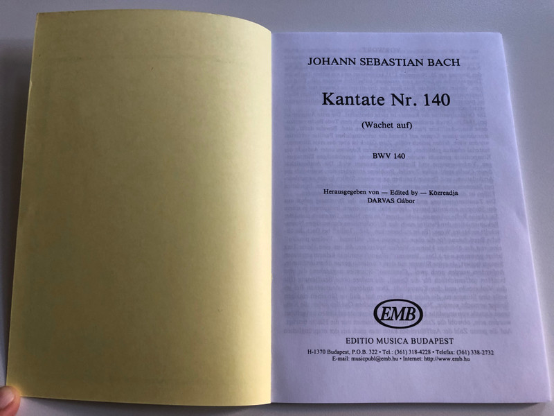 Bach, Johann Sebastian Cantata No. 140 (Wachet auf) pocket score  Edited by Darvas Gábor  Editio Musica Budapest Zeneműkiadó