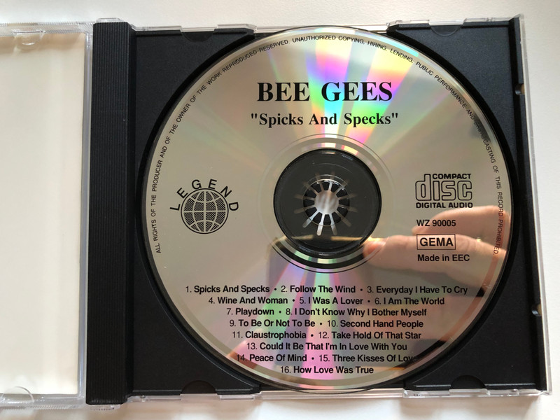 Bee Gees – ''Spicks And Specks'' / Follow The Wind, Wine And Woman, Take Hold Of That Star, and many more... / Legend Audio CD 1993 / WZ 90005
