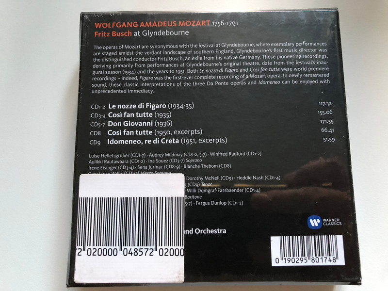 Mozart - Fritz Busch – Fritz Busch At Glyndebourne / Le Nozze Di Figaro, Così Fan Tutte, Don Giovanni, Idomeneo / Warner Classics 9x Audio CD / 0190295801748