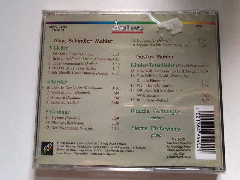 Alma Schindler-Mahler, Gustav Mahler - Lieder / Claudie Verhaeghe - soprano, Pierre Etcheverry - piano / All at Once Music Audio CD 2000 Stereo / AAOC-94452