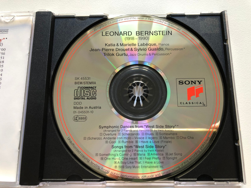 Bernstein - West Side Story (Symphonic Dances And Songs) - Katia & Marielle Labèque (pianos) / Sony Classical Audio CD 1989 / SK 45531