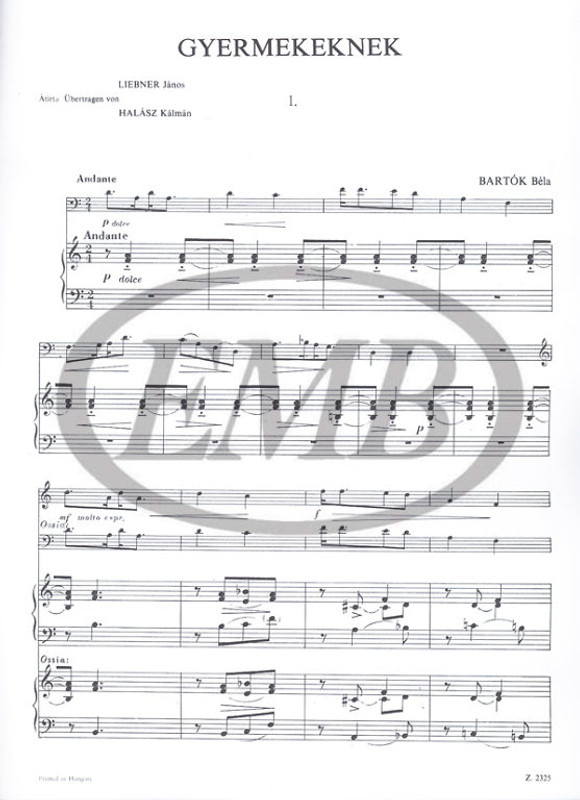 Bartók Béla: For Children / for violoncello with piano accompaniment / Transcribed by Halász Kálmán, Liebner János / Editio Musica Budapest Zeneműkiadó / 1957 / Bartók Béla: Gyermekeknek / gordonkára zongorakísérettel / Átírta Halász Kálmán, Liebner János