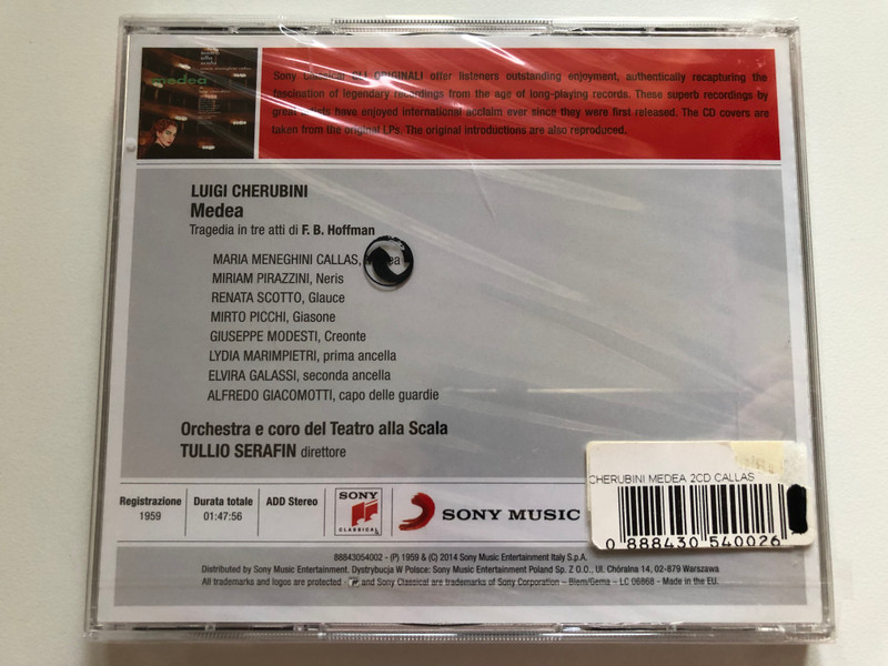 Teatro Alla Scala - Maria Meneghini Callas in Medea Di Luigi Cherubini / Con Miriam Pirazzini, Renata Scotto, Mirto Picchi, Giuseppe Modesti, Lydia Marimpletri, Elvira Galassi, Alfredo Giacomotti / Sony Music Audio CD 2014 / 88843054002