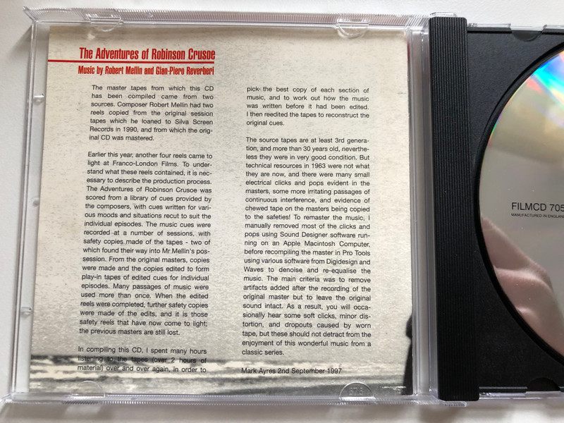 The Adventures Of Robinson Crusoe (Original Television Soundtrack) / Music by Robert Mellin And Gian-Piero Reverberi / New Expanded CD Release - Over 30 Minutes Of Extra Music / Silva Screen Audio CD 1997 / FILMCD 705