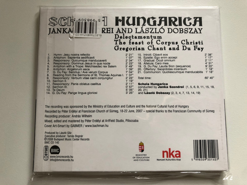 Schola Hungarica - Janka Szendrei And Laszlo Dobszay - Delectamentum / BMC Audio CD 2008 / BMC CD 140