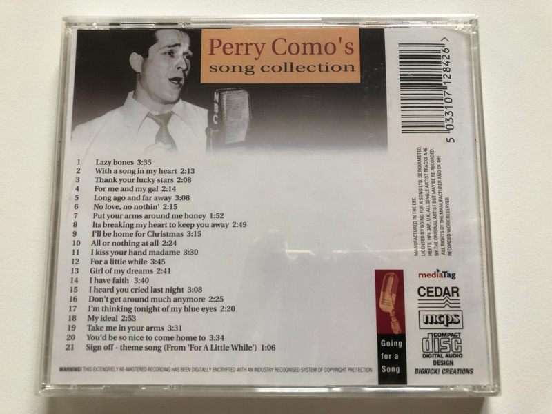 Perry Como's Song Collection / Including: Lazy Bones; My Ideal; I Have Faith and many more / Going For A Song Audio CD / GFS284