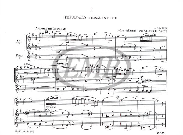 Bartók Béla: Recorder Music 2 / Edited by Jeney Zoltán id. / Editio Musica Budapest Zeneműkiadó / 1961 / Bartók Béla: Furulyamuzsika 2 / szoprán-, alt- és tenorfurulyára / Szerkesztette Jeney Zoltán id.
