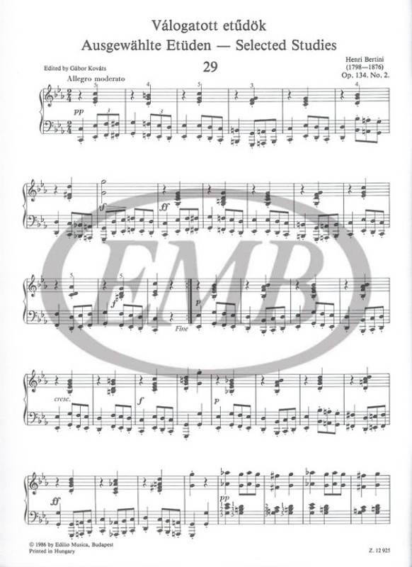 Bertini, Henri: Selected Studies for Piano 2 / Studies for Intermediate and Advanced Level / Edited by Kováts Gábor / Editio Musica Budapest Zeneműkiadó / 1986 / Bertini, Henri: Válogatott etűdök zongorára 2 / Közép- és felsőfokú stúdiumok / Szerkesztette Kováts Gábor 