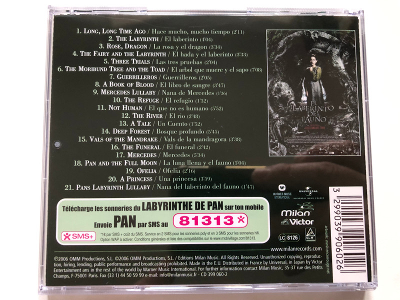 Pan's Labyrinth - Original Soundtrack by Javier Navarrete - A Film By Guillermo Del Toro / Milan Audio CD 2006 / 399 060-2