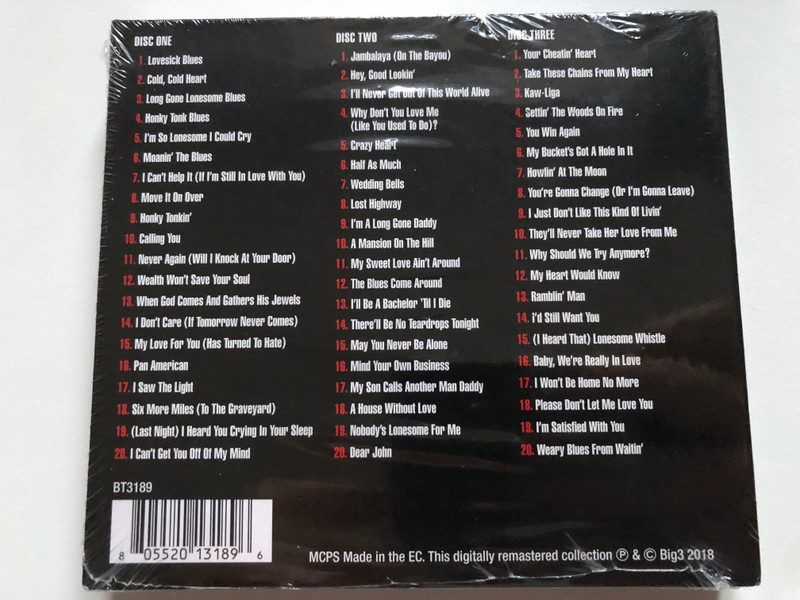 Hank Williams – 60 Essential Recordings / 3 CD Set, All Original Recordings / Big3 3x Audio CD 2018. Box Set / BT3189