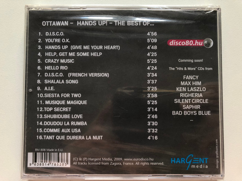 Hands Up! - The Best Of...Ottawan / D.I.S.C.O.; Hello Rio; You're O.K.; Crazy Music; A.I.E.; Shubidube Love; Help, Get Me Some Help / Retro Records Audio CD 2009 / RM 808