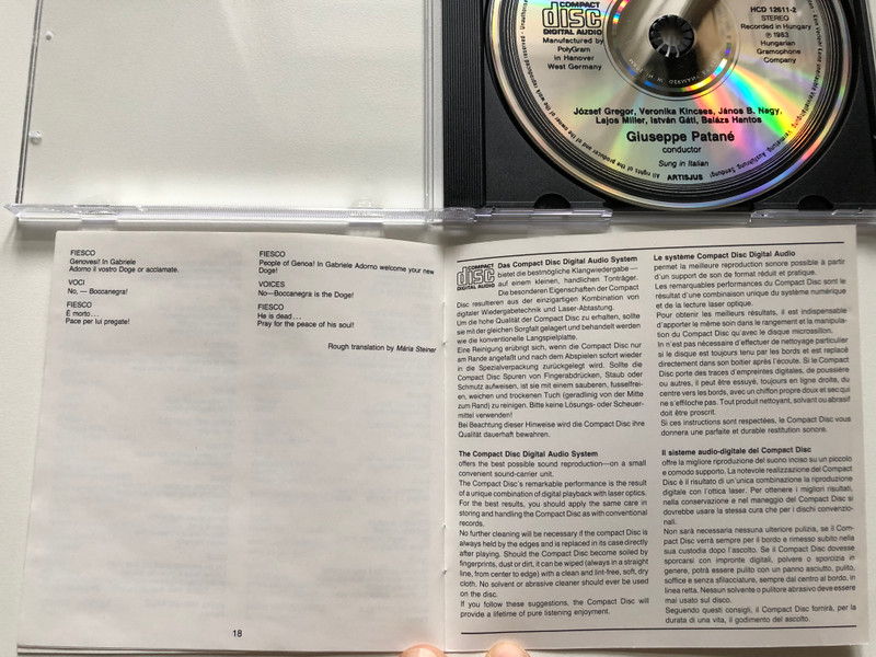 Verdi – Simon Boccanegra - Excerpts / Janos B. Nagy, Veronika Kincses, Jozsef Gregor, Lajos Miller, Hungarian State Opera Chorus and Orchestra, Giuseppe Patane / Hungaroton Audio CD 1983 Stereo / HCD 12611-2