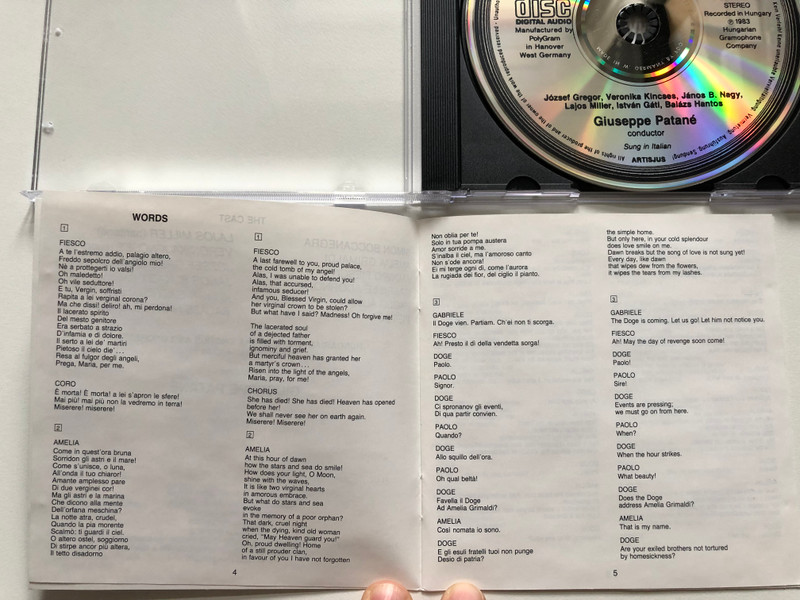 Verdi – Simon Boccanegra - Excerpts / Janos B. Nagy, Veronika Kincses, Jozsef Gregor, Lajos Miller, Hungarian State Opera Chorus and Orchestra, Giuseppe Patane / Hungaroton Audio CD 1983 Stereo / HCD 12611-2