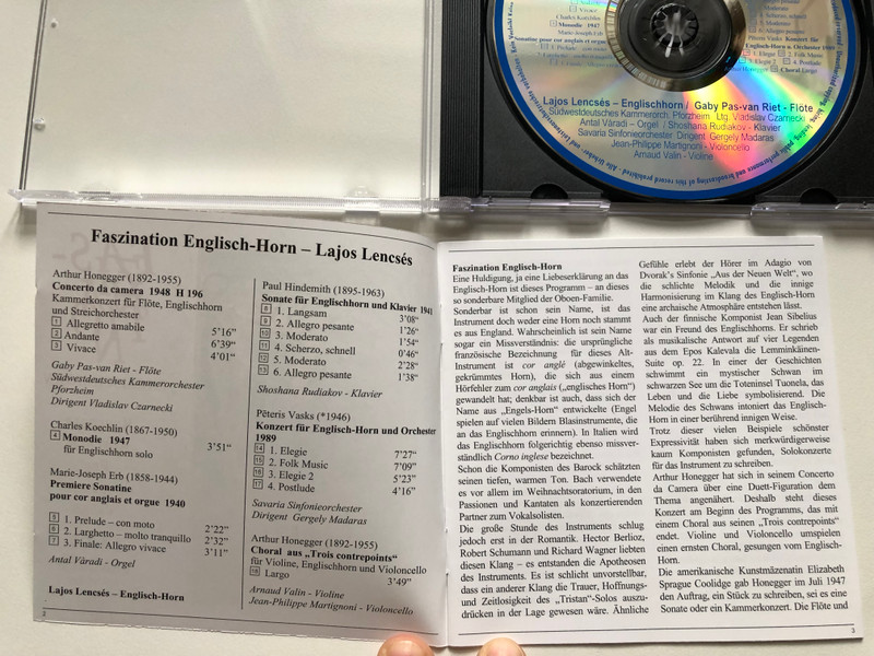 Faszination Englisch-Horn / Honegger, Koechlin, Erb, Hindemith, Vasks / Lajos Lencses (englisch-horn) / Bayer Records Audio CD Stereo / BR 100 398 CD