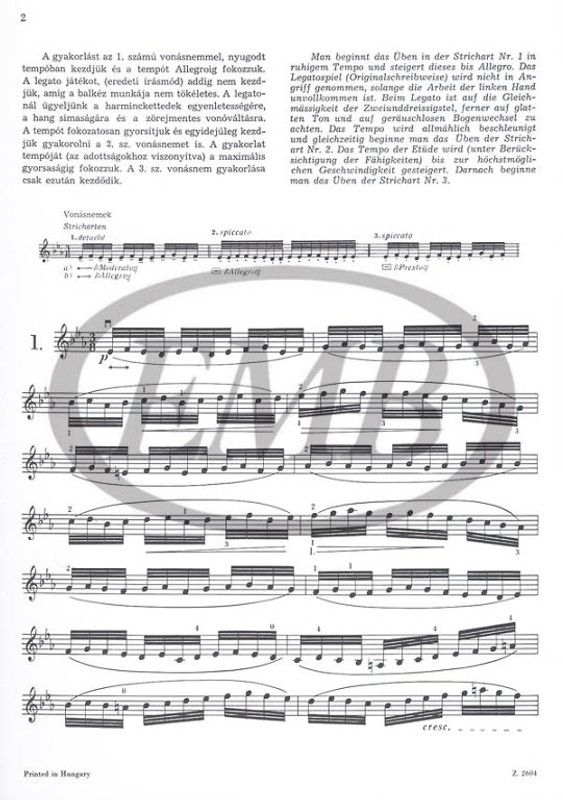 Dont, Jakob: 24 Preliminary Studies / to Etudes by Kreutzer and Rode / Op. 37 / Methodic explanations and fingering by Garay György / Editio Musica Budapest Zeneműkiadó / 1958 / Metodikai magyarázatokkal és ujjrenddel ellátta Garay György