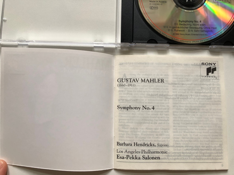 Mahler - Symphony No. 4 / Barbara Hendricks, Los Angeles Philharmonic, Esa-Pekka Salonen / Sony Classical Audio CD 1992 / SK 48 380