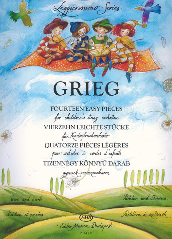 Grieg, Edvard: Fourteen easy pieces for children's string orchestra (first position) / score and parts / Selected and revised by Zempléni László / Editio Musica Budapest Zeneműkiadó / 2005 / Válogatta és átdolgozta Zempléni László