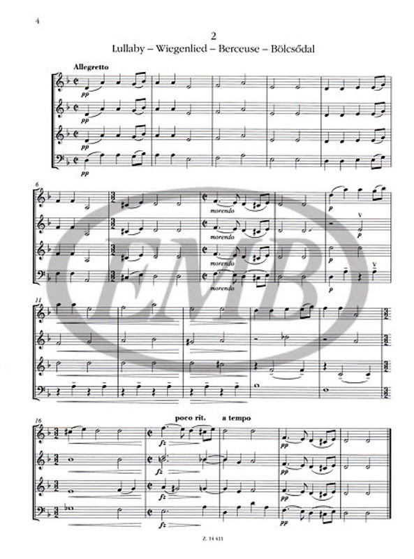 Grieg, Edvard: Fourteen easy pieces for children's string orchestra (first position) / score and parts / Selected and revised by Zempléni László / Editio Musica Budapest Zeneműkiadó / 2005 / Válogatta és átdolgozta Zempléni László