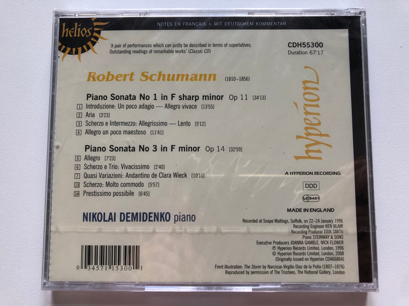 Robert Schumann - Piano Sonatas No 1 in F sharp minor, Op 11; No 3 in F minor, Op 14 - Nikolai Demidenko / Helios Audio CD 2008 / CDH55300