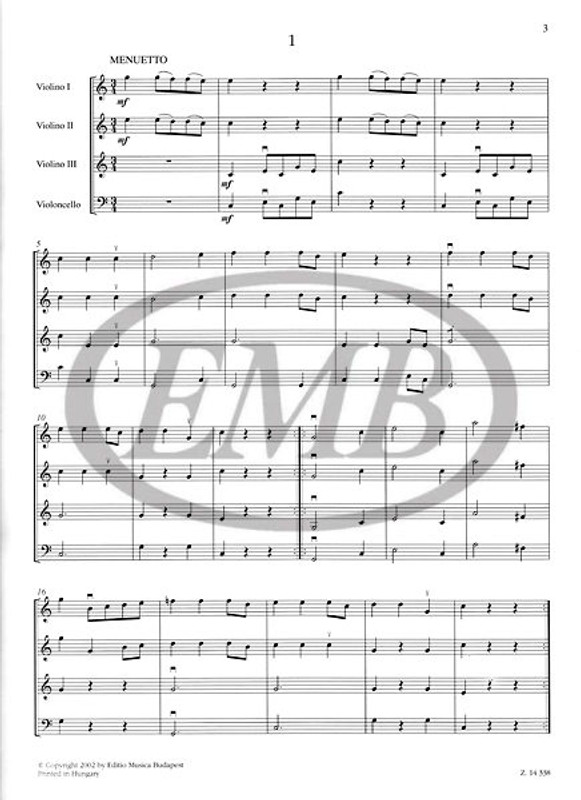 Haydn, Franz Joseph: Fourteen easy pieces for children's string orchestra (first position) / score and parts / Arranged by Soós András / Editio Musica Budapest Zeneműkiadó / 2002 / Haydn, Franz Joseph: Tizennégy könnyű darab gyermek- vonószenekarra (első fekvés) / partitúra és szólamok / Feldolgozta Soós András