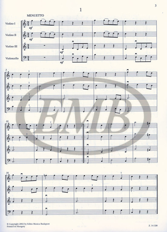 Haydn, Franz Joseph: Fourteen easy pieces for children's string orchestra (first position) / score and parts / Arranged by Soós András / Editio Musica Budapest Zeneműkiadó / 2002 / Haydn, Franz Joseph: Tizennégy könnyű darab gyermek- vonószenekarra (első fekvés) / partitúra és szólamok / Feldolgozta Soós András