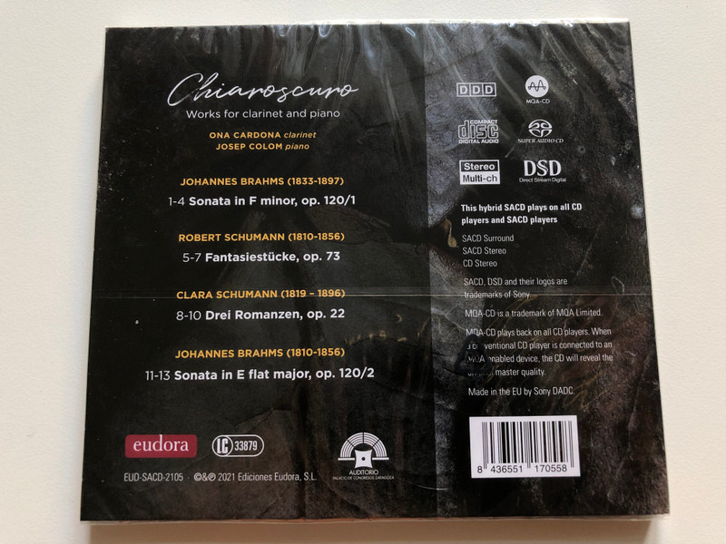 Ona Cardona, Josep Colom – Chiaroscuro (Works for clarinet and piano) / Johannes Brahms, Robert & Clara Schumann / Eudora Records SACD 2021 / EUD-DR-2105