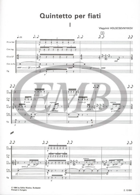 Holscsevnyikov, V.: Quintetto per fiati / score and parts / Editio Musica Budapest Zeneműkiadó / 1984