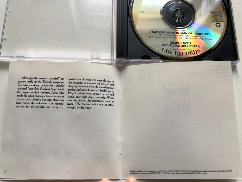 Haydn-Symphonies Nos. 93 & 94-szell / CBS Inc. Audio CD 1982