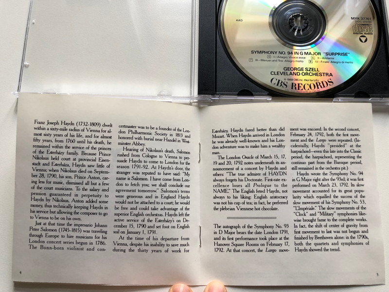 Haydn-Symphonies Nos. 93 & 94-szell / CBS Inc. Audio CD 1982