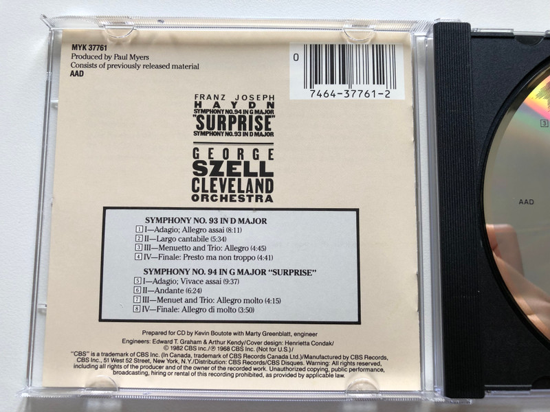 Haydn-Symphonies Nos. 93 & 94-szell / CBS Inc. Audio CD 1982