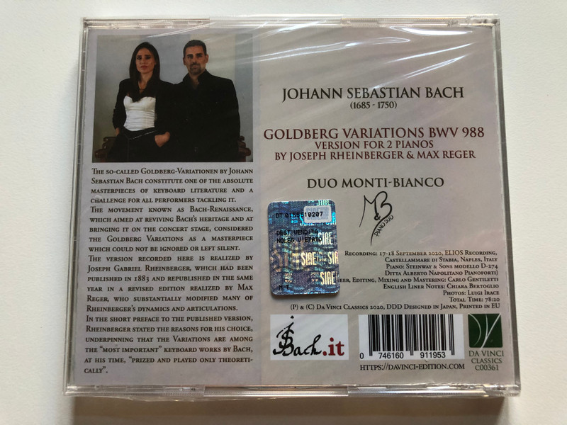 Johann Sebastian Bach - Goldberg Variations BWV 988 - Version For 2 Pianos By Joseph Rheinberger & Max Reger - Duo Monti-Bianco / Da Vinci Classics Audio CD 2020 / C00361