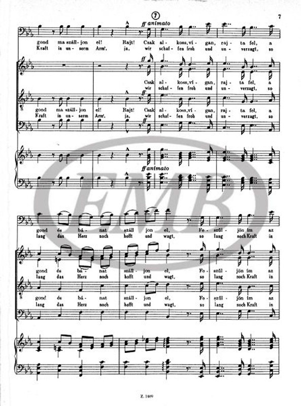 Liszt Ferenc: Arbeiterchor (Workers' Chorus) / for mixed choir, bass solo and piano / Words by Rossa Ernő / Transcribed by Bárdos Lajos / Editio Musica Budapest Zeneműkiadó / 1954 / Szövegíró: Rossa Ernő / Átírta Bárdos Lajos