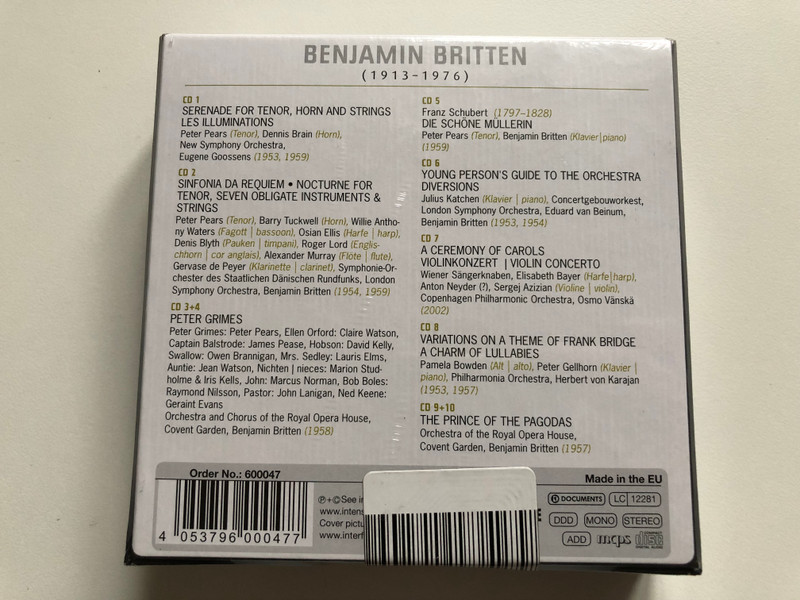 Britten 100: Benjamin Britten - The Birthday Collection / Featuring: Benjamin Britten, Peter Pears, Dennis Brain, Herbert von Karajan, Wiener Sangerknaben / Documents 10x Audio CD Stereo / 600047