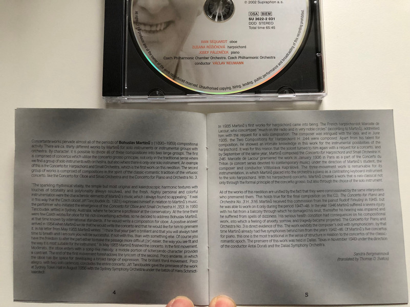 Martinů Oboe Concerto Piano Concerto No. 3  Suphraphon Audio CD 2002